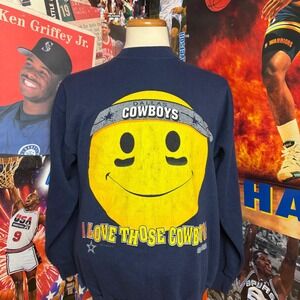 Vintage 90s Dallas Cowboys NFL Smiley Face Cliff Engle Sweatshirt Sz Large
